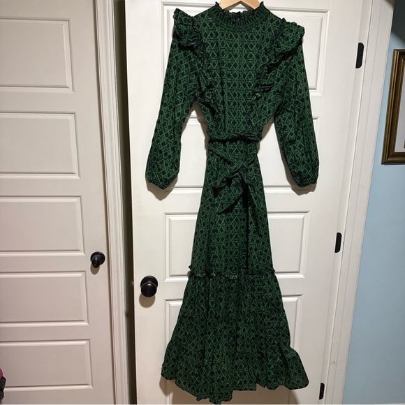 A lives A green dress Elegant Green Maxi Dress with Ruffle Accents - Picture 2 of 11
